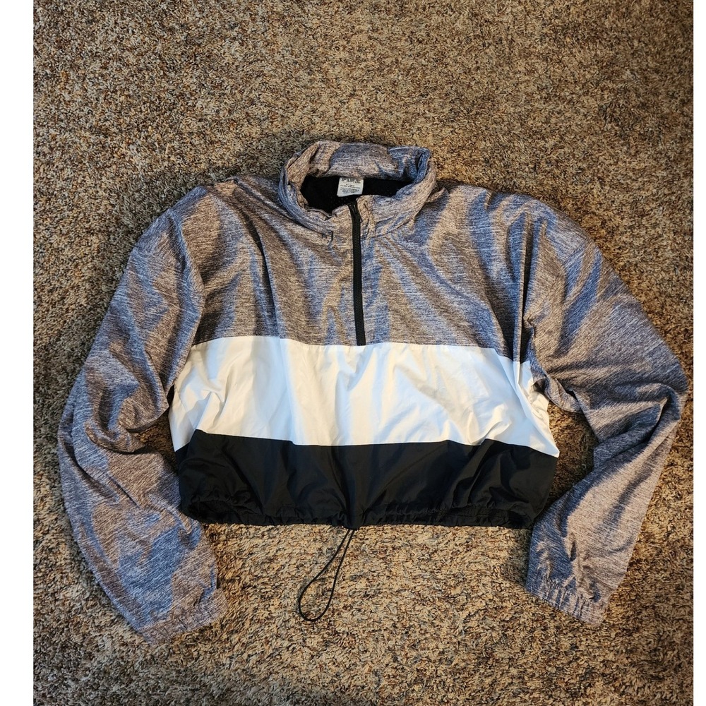 PINK Victorias Secret Gray Space Dye Colorblock Cropped Windbreaker Size M/L